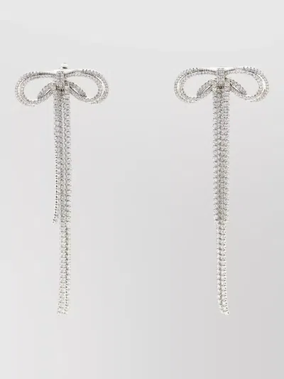 Self-portrait Crystal Bow Dangle Earrings Rhinestone Accents In Metallic