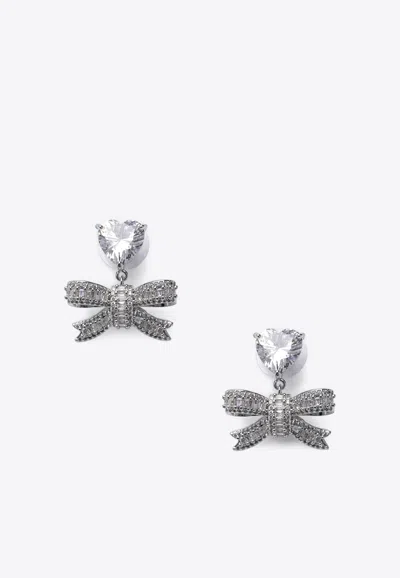 Self-portrait Crystal Bow Drop Earrings In Silver