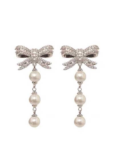 Self-portrait Crystal Bow Droplet Earrings With Pearl Accents In Multi