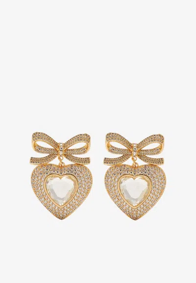 Self-portrait Crystal Bow Heart Earrings In Gold