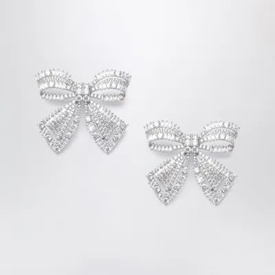 Self-portrait Crystal Bow Mini Drop Earrings In Silver-plated Brass In White