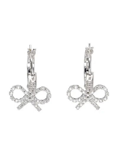 Self-portrait Crystal Bow Mini Hoop Earrings (2.5 Cm) In Silver