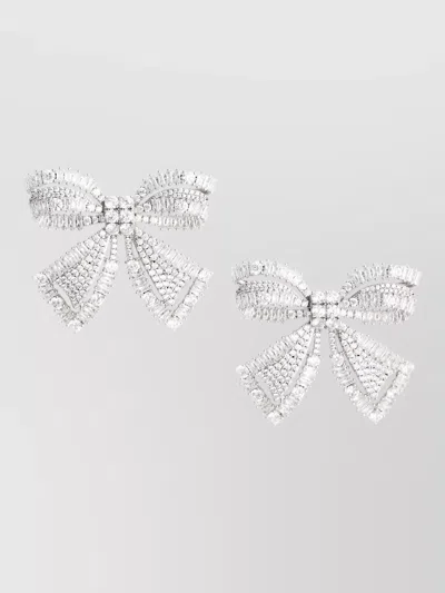 Self-portrait Self Portrait Crystal Bow Earrings In Silver-plated Brass In Metallic
