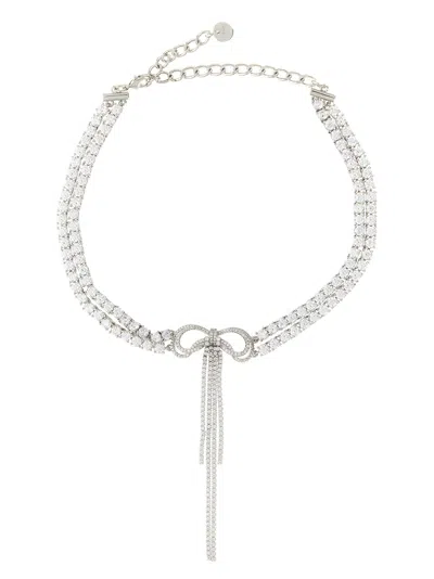 Self-portrait Crystal Bow Necklace In Green
