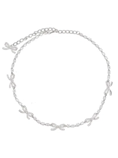 Self-portrait Crystal Bow Necklace In Silver