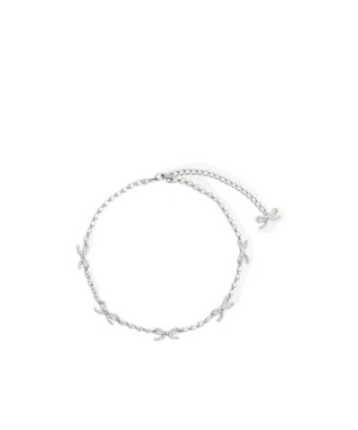Self-portrait Crystal Bow Necklace In White