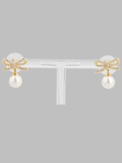 Self-portrait Crystal Bow Pearl Drop Earrings In White