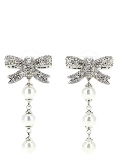 Self-portrait Crystal Bow Pearl Droplet Jewelry Silver In Metallic