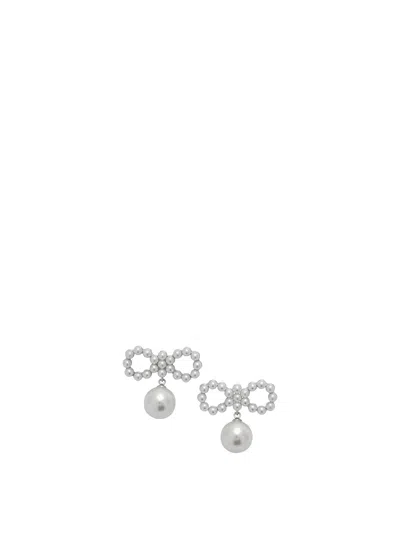 Self-portrait Crystal Bow Pearl Earrings In Gray