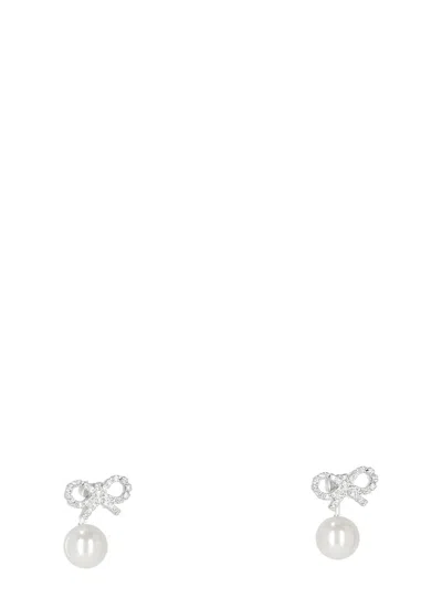Self-portrait Crystal Bow Pearl Jacket Earrings In Multi