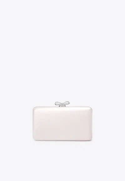 Self-portrait Crystal Bow Satin Clutch In Pink