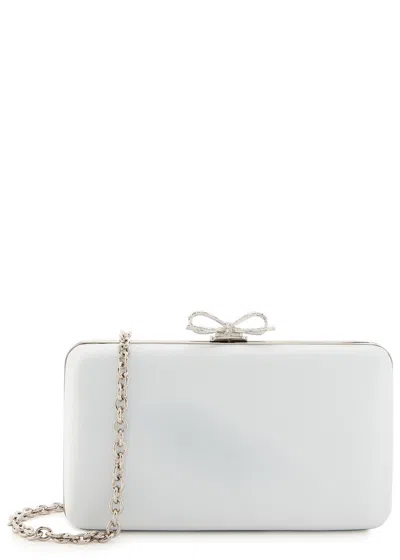 Self-portrait Crystal Bow-embellished Satin Clutch In Blue