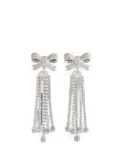Self-portrait Crystal Bow-motif Earrings In Silver
