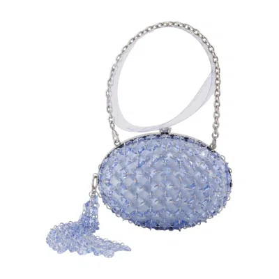Self-portrait Crystal Chain Oval Clutch  Purple