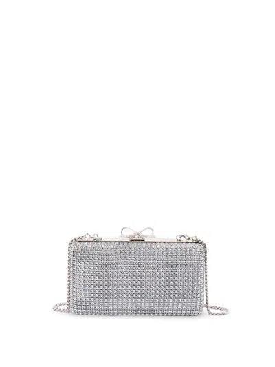 Self-portrait Crystal Chainmail Clutch Bag In Blue