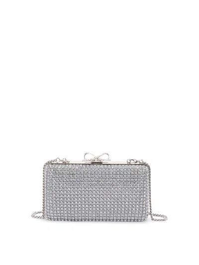 Self-portrait Crystal Chainmail Clutch Bag In Blue