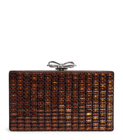 Self-portrait Crystal Chainmail Clutch Bag In Brown