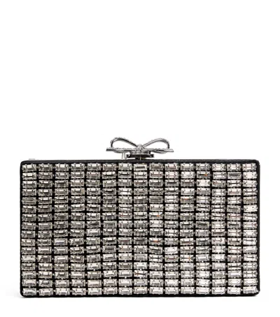 Self-portrait Crystal Chainmail Clutch Bag In Silver