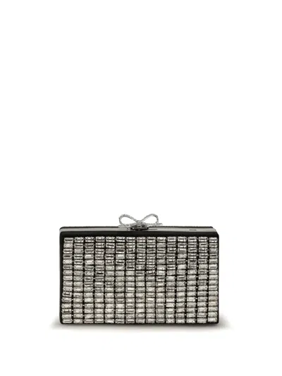 Self-portrait Crystal Chainmail Clutch In Silver
