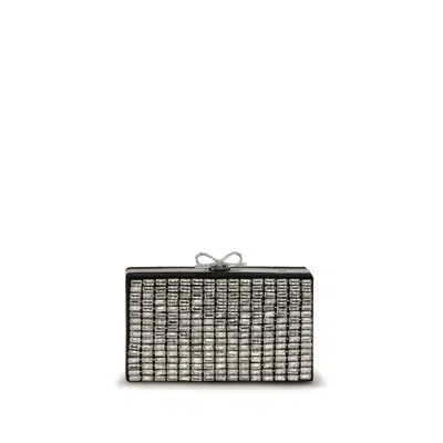 Self-portrait Crystal Chainmail Clutch In Silver