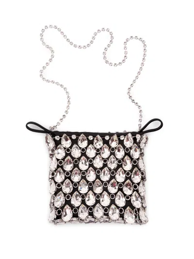 Self-portrait Crystal Chainmail Mini Bag In Silver