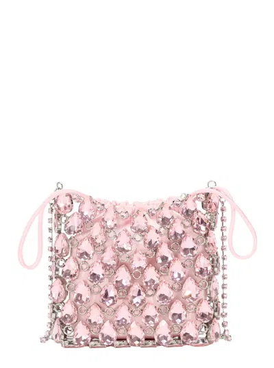 Self-portrait Crystal Chainmail Mini Handbag With Rhinestone Details - Tech Fabric In Pink