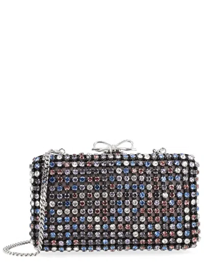 Self-portrait Crystal Chainmail Polyester Grid Clutch In Multi