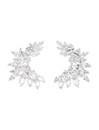 Self-portrait Crystal Cuff Silver Plated Earring Cuffs In Metallic