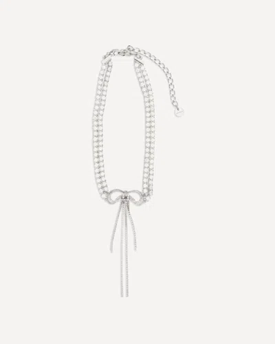Self-portrait Crystal Double Bow Choker In Metallic