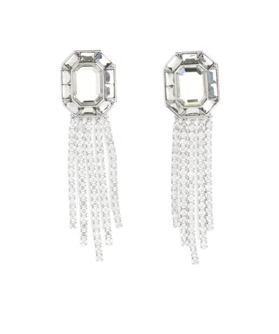 Self-portrait Crystal Droplet Fringe Earrings In Metallic