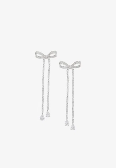 Self-portrait Crystal Embellished Bow Dangle Earrings In Silver