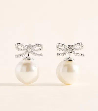 Self-portrait Crystal Embellished Bow Earrings In White