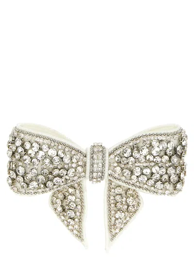 Self-portrait Crystal Embellished Bow Hair Accessories White In Metallic