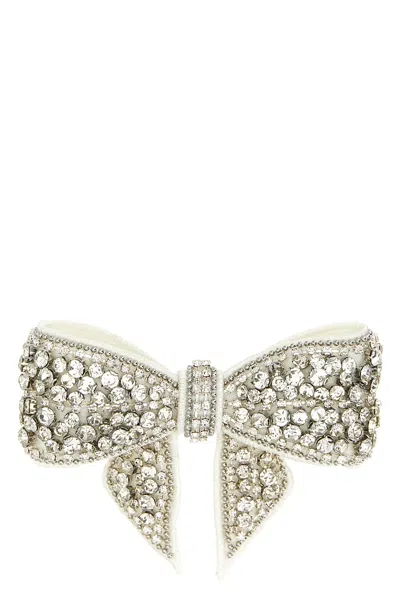 Self-portrait Crystal Embellished Bow Hair Clip In Metallic