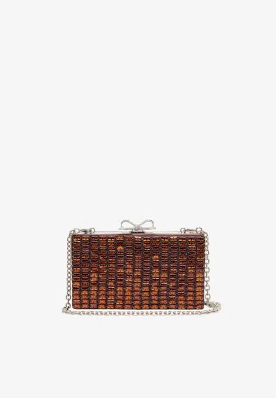 Self-portrait Crystal Embellished Clutch Bag In Brown