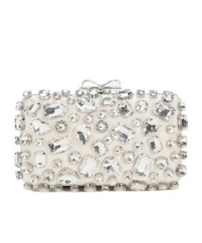 Self-portrait Crystal Embellished Clutch Bag In Sand