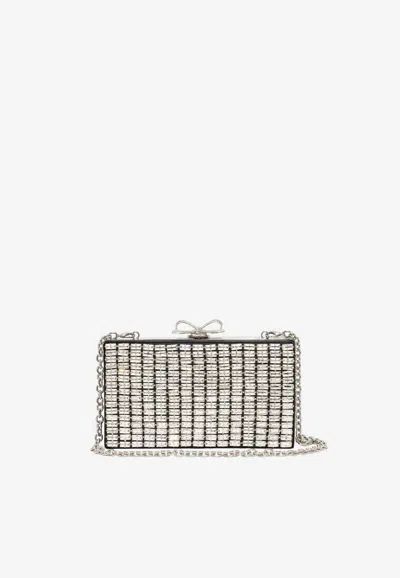 Self-portrait Crystal Embellished Clutch Bag In Silver