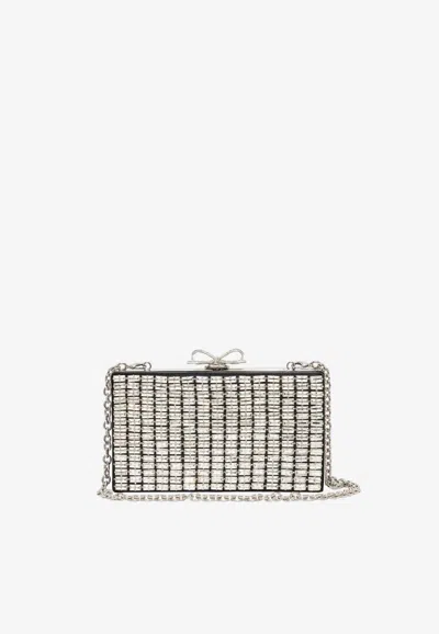 Self-portrait Crystal Embellished Clutch In Silver