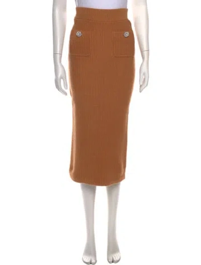 Pre-owned Self-portrait Crystal Embellishments Midi Length Skirt In Brown