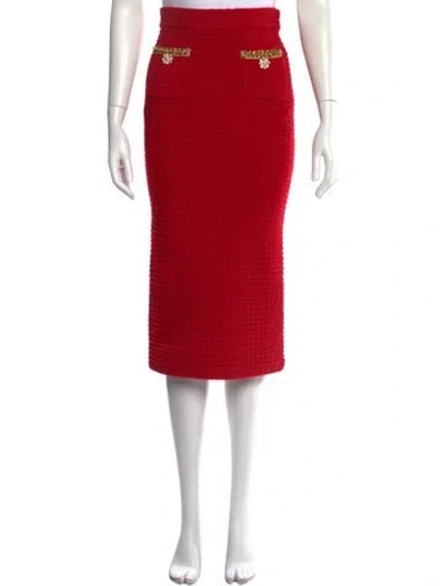 Pre-owned Self-portrait Crystal Embellishments Midi Length Skirt In Red