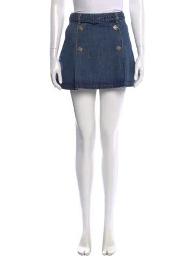 Pre-owned Self-portrait Crystal Embellishments Mini Skirt In Blue