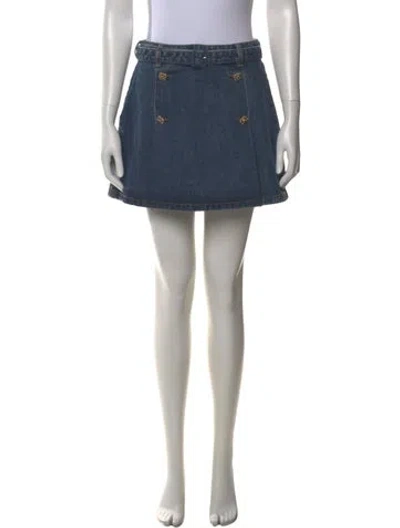 Pre-owned Self-portrait Crystal Embellishments Mini Skirt In Blue