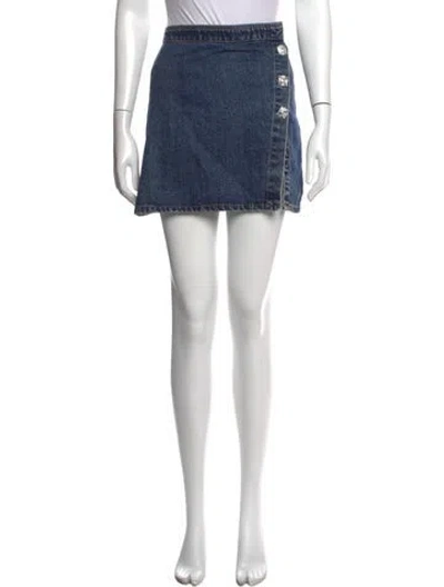 Pre-owned Self-portrait Crystal Embellishments Mini Skirt In Blue