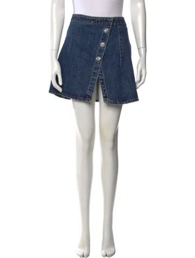 Pre-owned Self-portrait Crystal Embellishments Mini Skirt In Blue