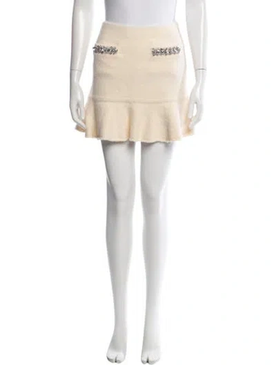 Pre-owned Self-portrait Crystal Embellishments Mini Skirt In Neutral