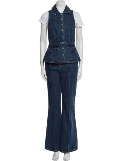 Pre-owned Self-portrait Crystal Embellishments Pant Set In Blue