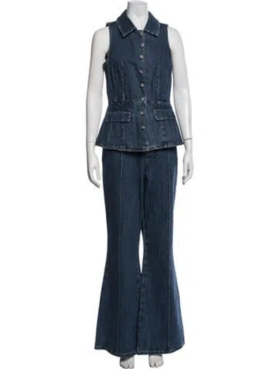 Pre-owned Self-portrait Crystal Embellishments Pant Set In Blue