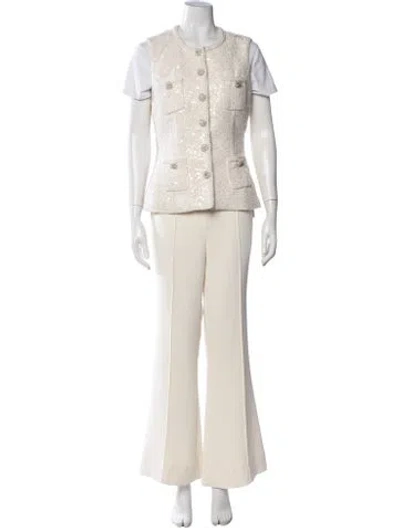 Pre-owned Self-portrait Crystal Embellishments Pant Set In White