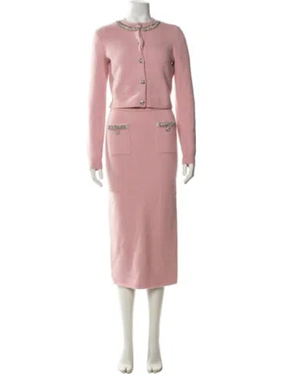 Pre-owned Self-portrait Crystal Embellishments Skirt Set In Pink