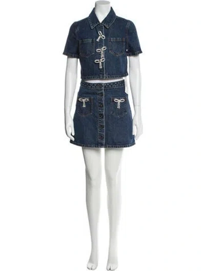 Pre-owned Self-portrait Crystal Embellishments Skirt Set W/ Tags In Blue